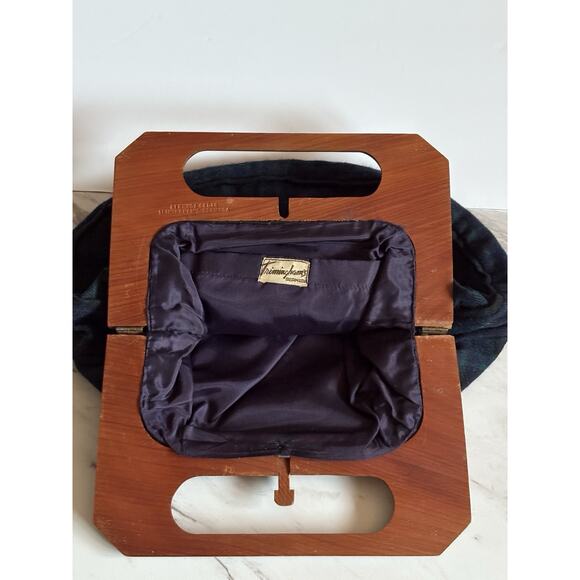 VTG Triminghams Bermuda Clutch Duo: Wood Handle, Wool Tartan Preppy Holiday Gift - Picture 7 of 12